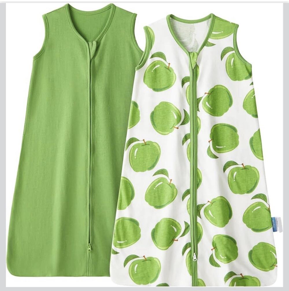 TILLYOU Baby Sleep Sacks 2 Pack 12-18 Months Cotton 0.5 TOG Green Apple NWT